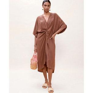 Abito midi in lino annodato