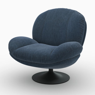 Fauteuil pivotant en tissu effet velours bleu nuit - Ricci
