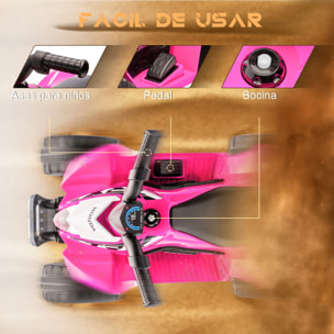 Quad Eléctrico para Niños de 18-36 Meses con Licencia HONDA Vehículo Eléctrico a Batería 6V Infantil con Faros LED Bocina Velocidad de 2,8 km/h y Avance 65,5x38,5x43,5 cm Rosa