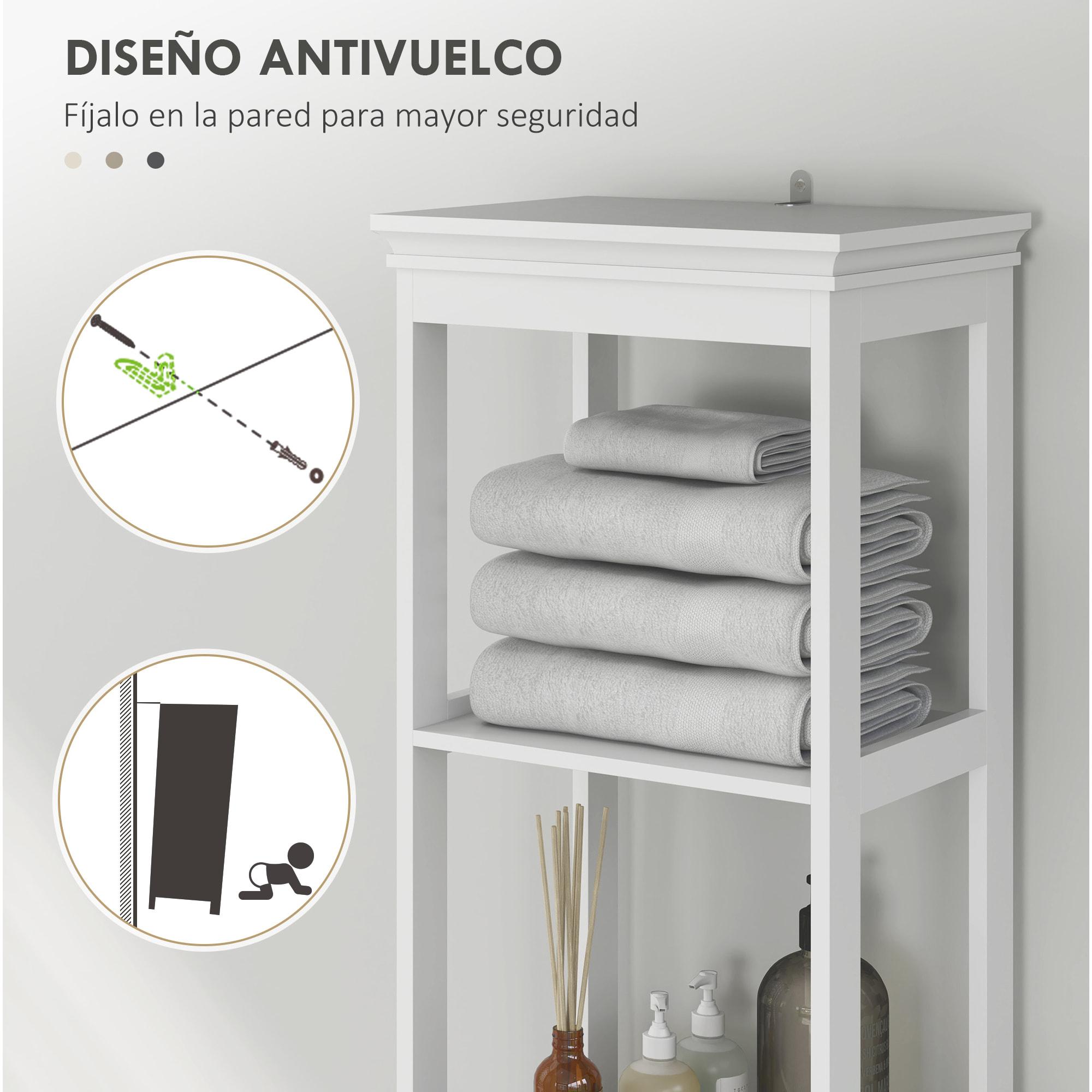 Columna de Baño Mueble de Baño con Cajón Puerta Estante Ajustable y 2 Compartimientos Armario de Baño Moderno 40x30x165 cm Blanco