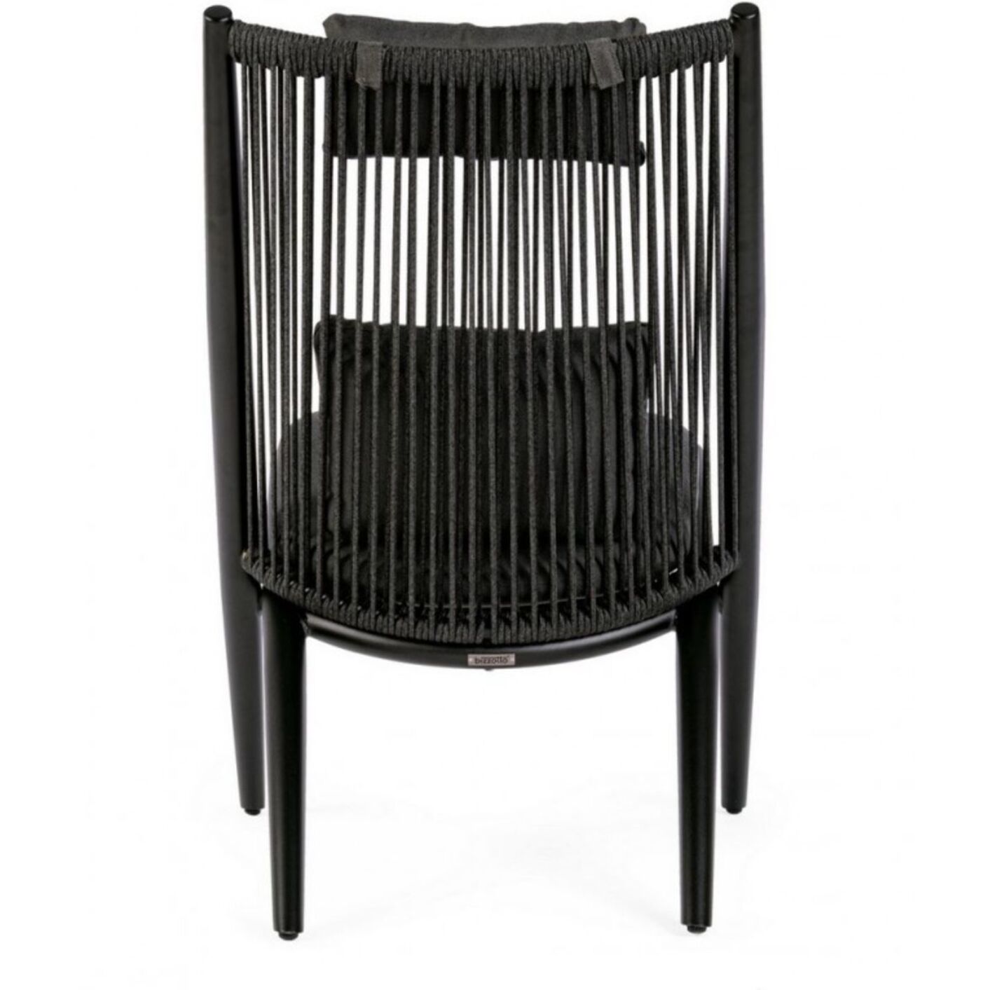 Set di 4 poltrone ALOHA in alluminio nero e intreccio di corda nero, con cuscini