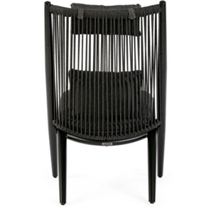 Set di 4 poltrone ALOHA in alluminio nero e intreccio di corda nero, con cuscini