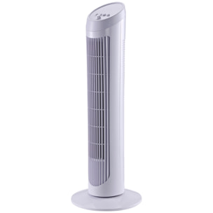 HOMCOM Ventilatore a Torre Oscillante da 45W a 3 Velocità, Ventilatore a Colonna in Plastica ABS, 27x27x75 cm, Bianco