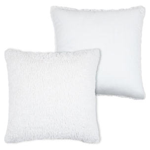 Coussin carré fausse fourrure avec recto velours - Blanc