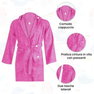 Accappatoio Bambino e Bambina, spugna di cotone, , Assorbente, Morbido, , Certificato Oeko-Tex. Fuxia