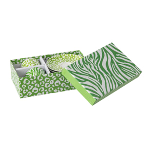 J-Line Tasse + Sous-tasse Léopard + Zèbre - porcelaine - vert/blanc - small - set de 2