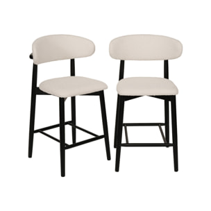 Tabouret de bar bois d'hévéa et tissu bouclette (lot de 2)  PAOLA