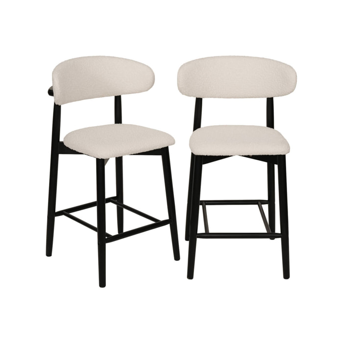 Tabouret de bar bois d'hévéa et tissu bouclette (lot de 2)  PAOLA