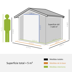 Cobertizo de Jardín Metálico 4,83 m² 277x195x192 cm con Base y 4 Ventanas Gris