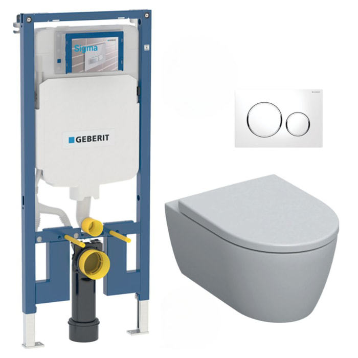 Pack WC Bati-support Geberit Duofix extra-plat + WC sans bride Geberit iCon + Abattant softclose + Plaque blanche (SLIM-iCon-C)