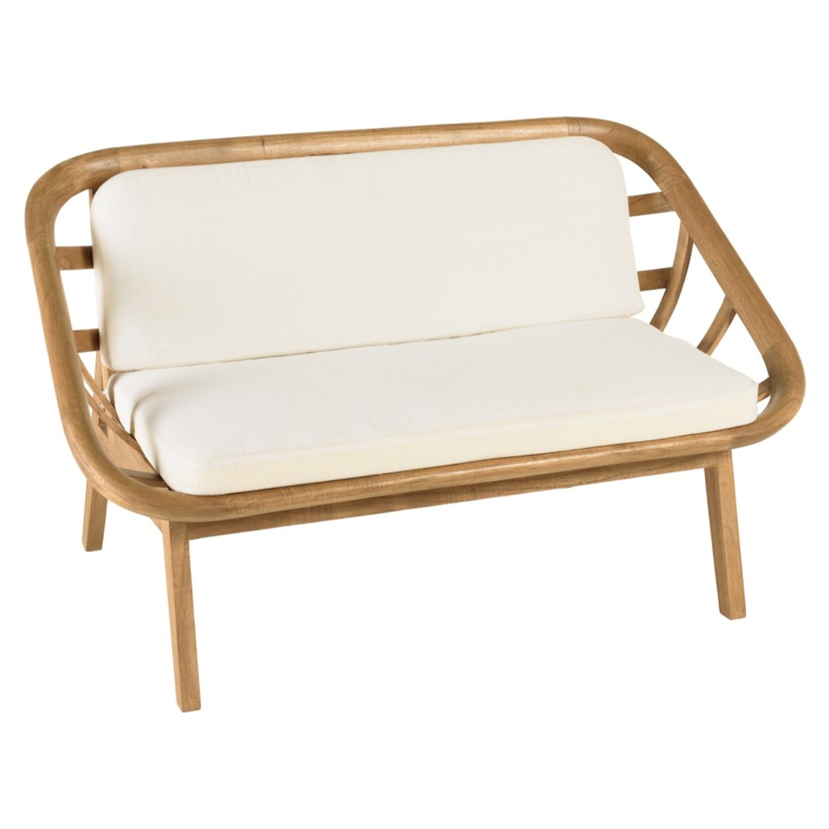 AMY - Canapé 2 places avec coussins blanc en mindi et rotin naturel AMY