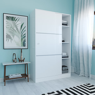 Armadio Armadietto Guardaroba Reus Resistente Robusto Multiuso con 2 Ante Scorrevoli 1 Barra Appendiabiti 4 Ripiani 200 x 120 x 50 Cm Bianco Lucido