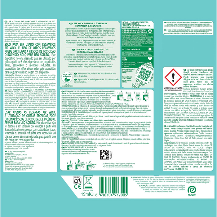 Air Wick Ambientador Eléctrico - Ambientador difusor inteligente con tecnología Anti-Fading con aroma a Nenuco - Aparato y Recambio