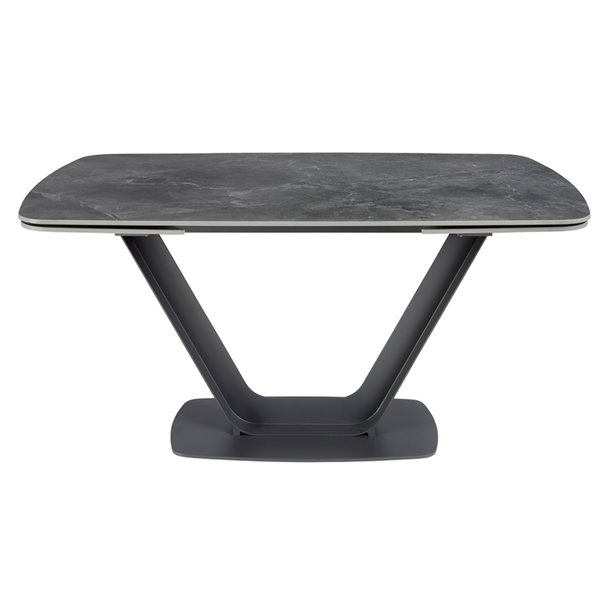 Mesa comedor Angel Cerdá extensible ovalada barril con tapa de mármol porcelánico en negro con vetas grises en acabado mate 160x100x76cm