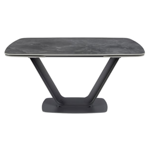 Mesa comedor Angel Cerdá extensible ovalada barril con tapa de mármol porcelánico en negro con vetas grises en acabado mate 160x100x76cm