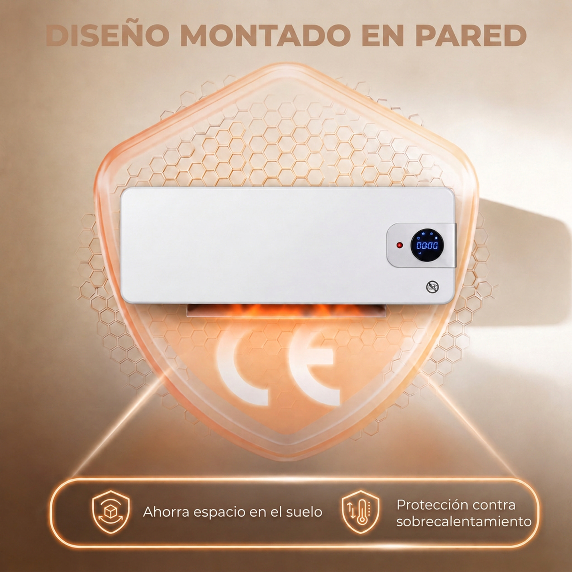 HOMCOM Calefactor Eléctrico Cerámico de Pared, 2000W, con WiFi App, 3 Modos, Pantalla LED, Termostato Regulable, Temporizador 24h, Oscilación, Mando a Distancia y Detección de Ventanas Abiertas