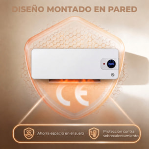 HOMCOM Calefactor Eléctrico Cerámico de Pared, 2000W, con WiFi App, 3 Modos, Pantalla LED, Termostato Regulable, Temporizador 24h, Oscilación, Mando a Distancia y Detección de Ventanas Abiertas
