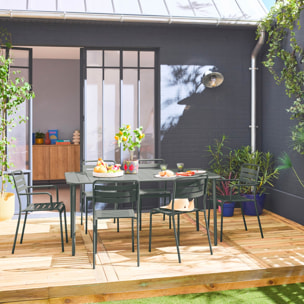 Table de jardin métal + 6 assises kaki. acier traitement anti rouille