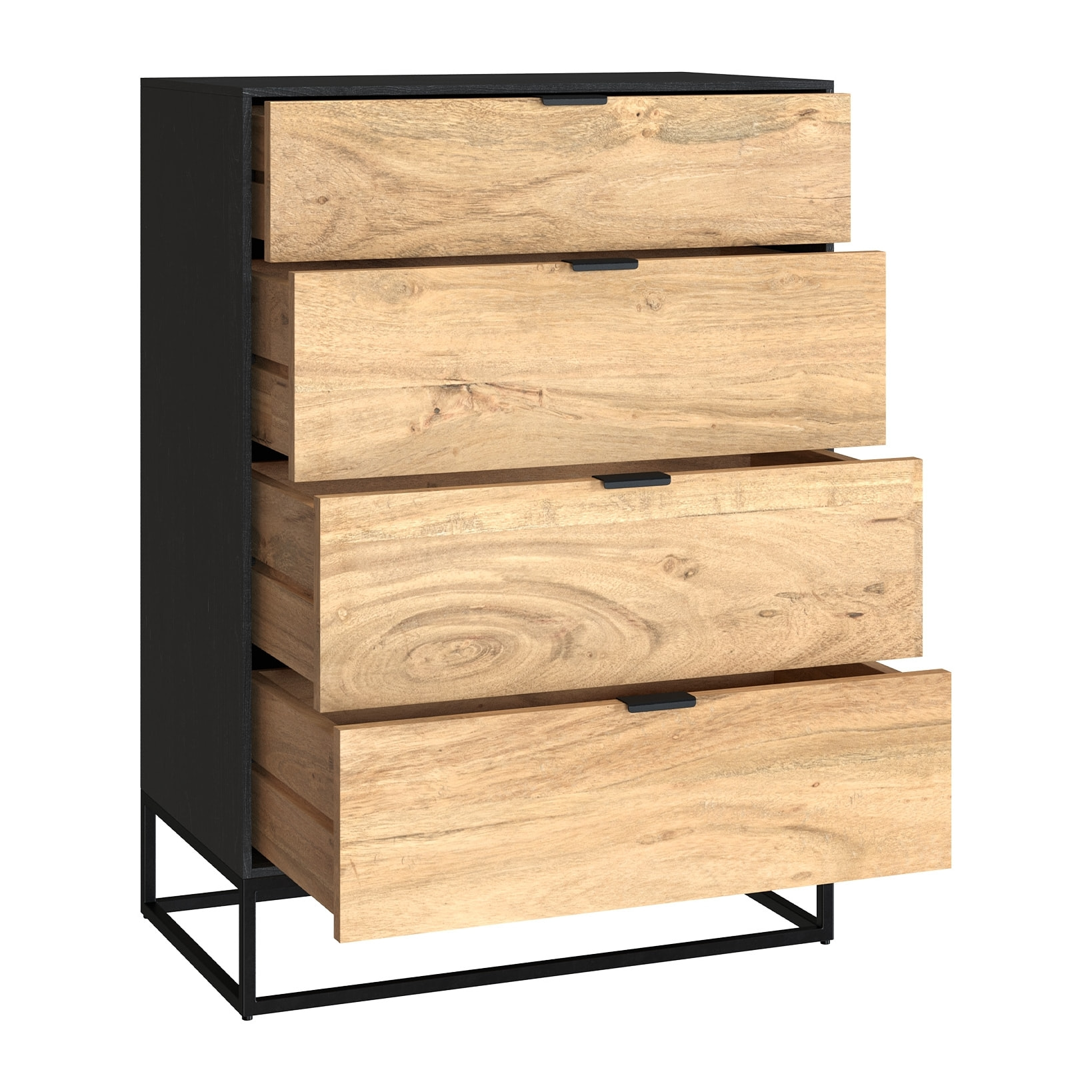 Commode 4 tiroirs en bois d'acacia et pieds en métal - Jakson
