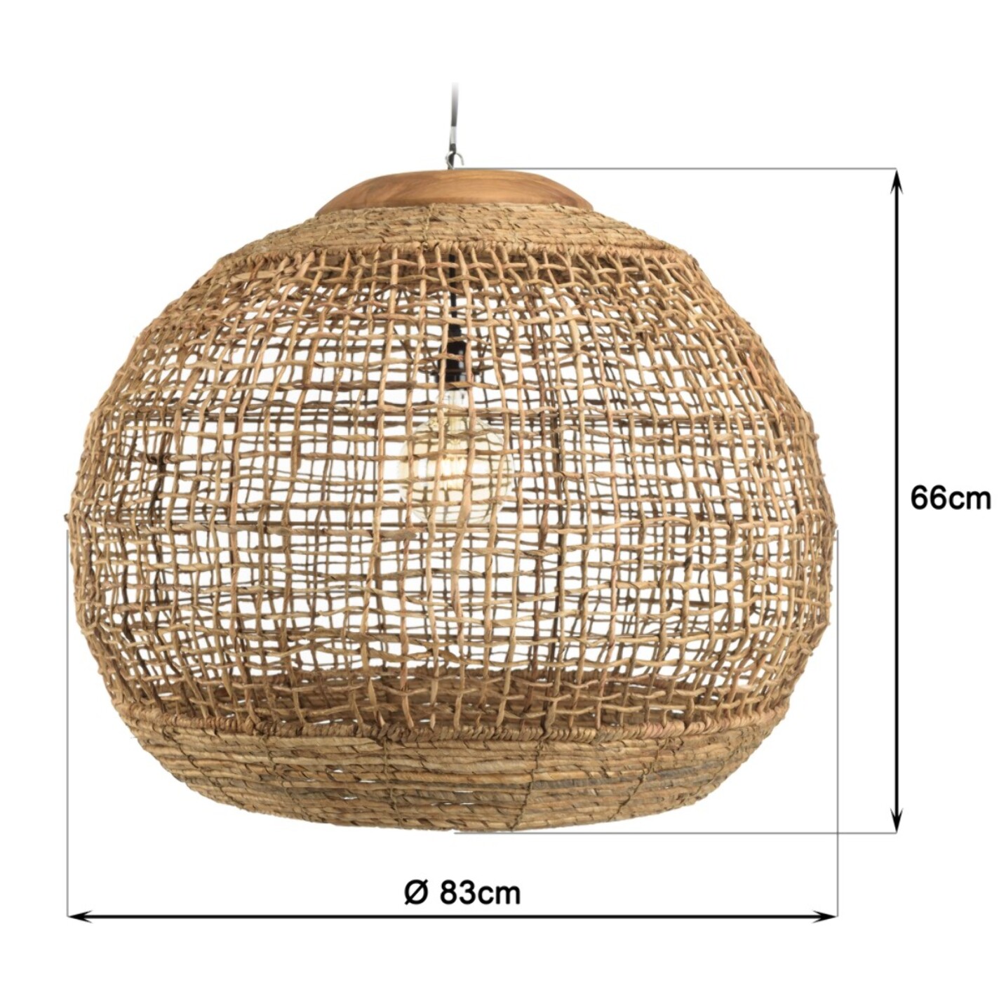 SIXTINE - Suspension 'boule' 83x83cm en abaca couleur naturelle et teck
