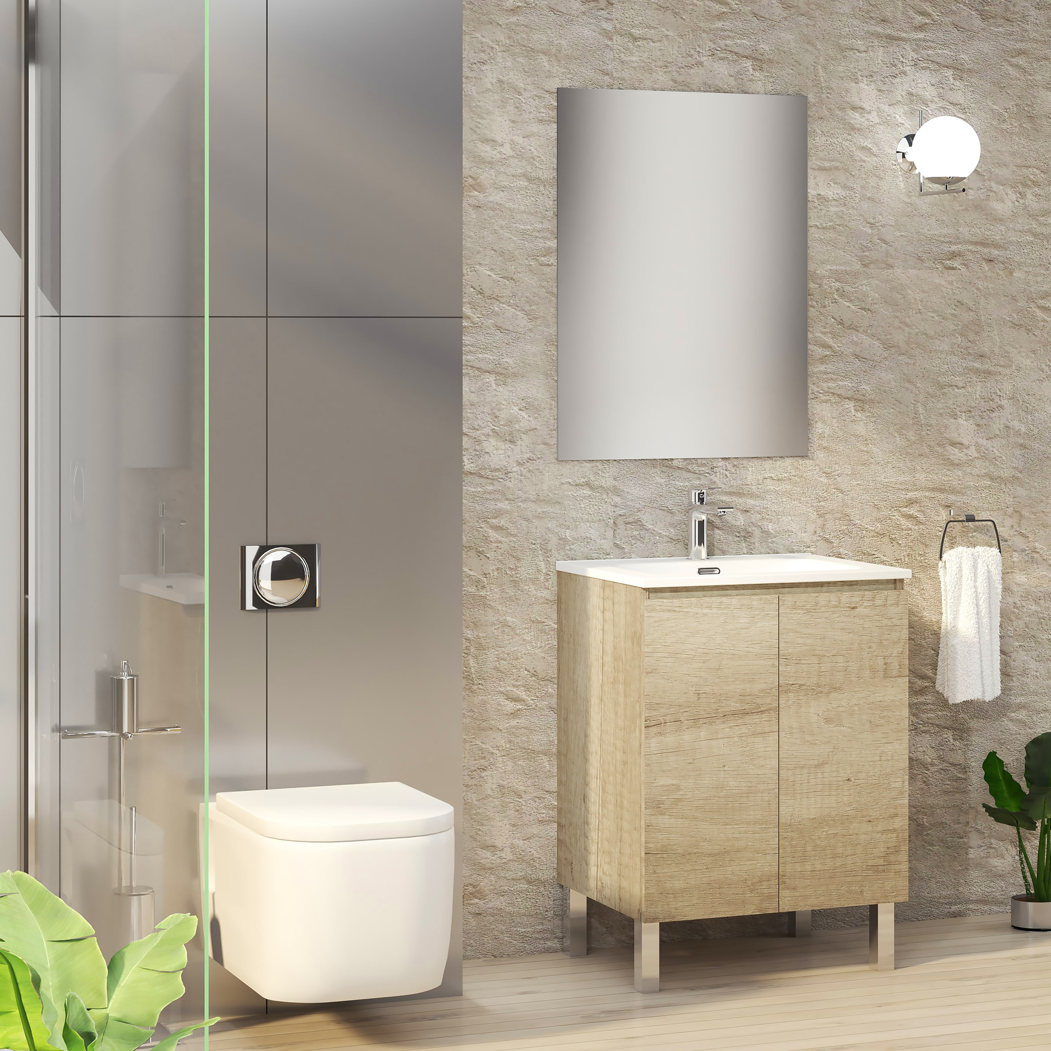 Conjunto de Baño Lust | 60 cm Nature | Dos Puertas | Lavabo Encastrado | No incluye Espejo | Mueble Montado | Alday