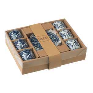 J-Line tasse + sous-tasse Feuilles - céramique - bleu foncé - boîte de 6