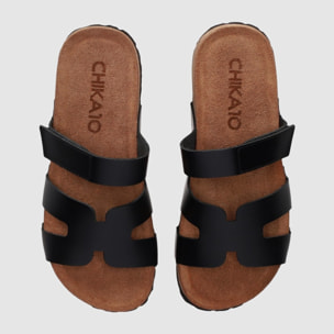 Sandalias de Serraje - Negro - Tacón: Bajo