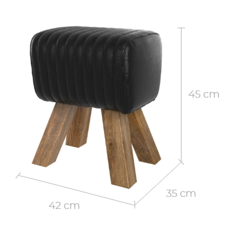 Tabouret en cuir noir et bois de manguier - Morena