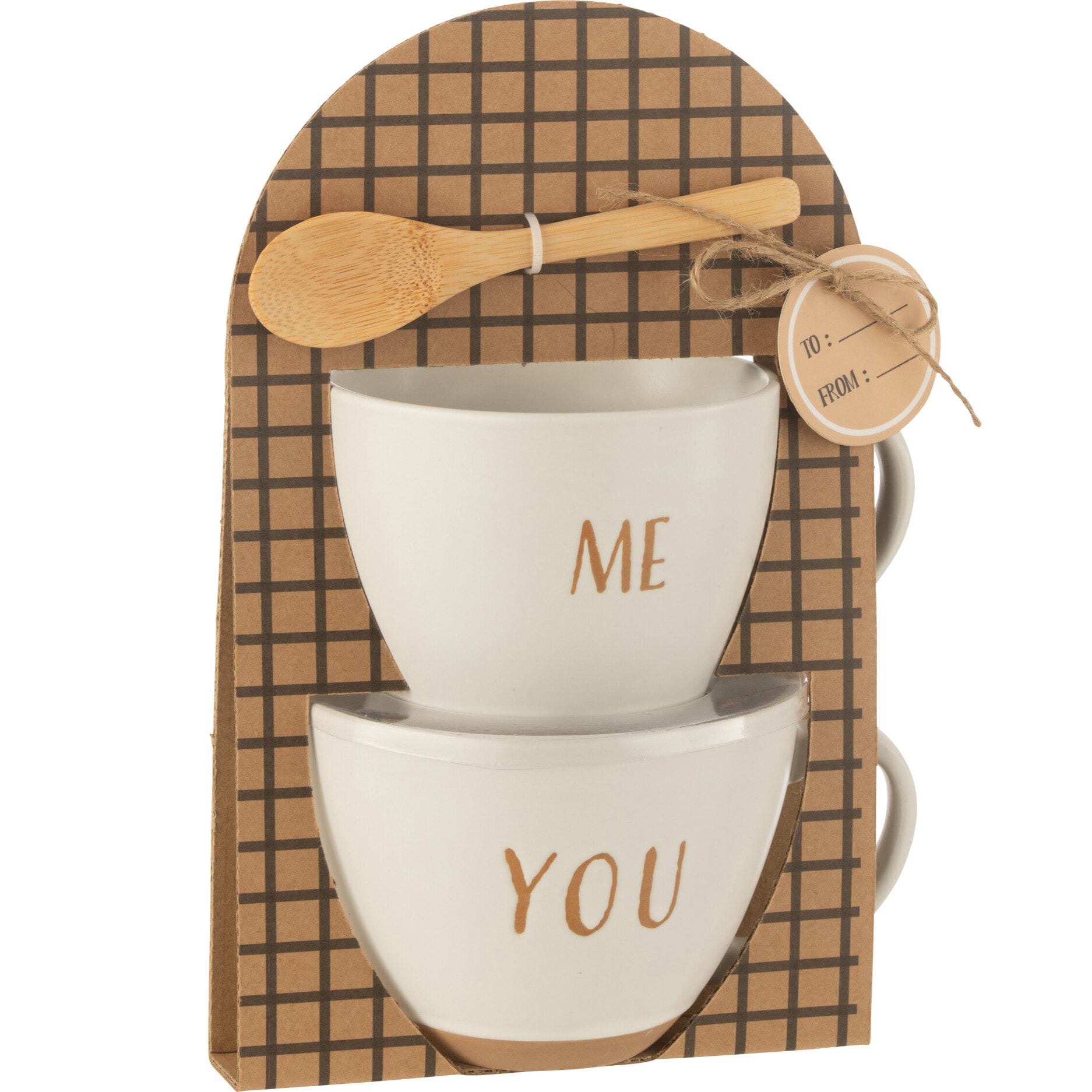 J-Line tasse à café + cuillière You & Me - céramique - blanc - boîte cadeau