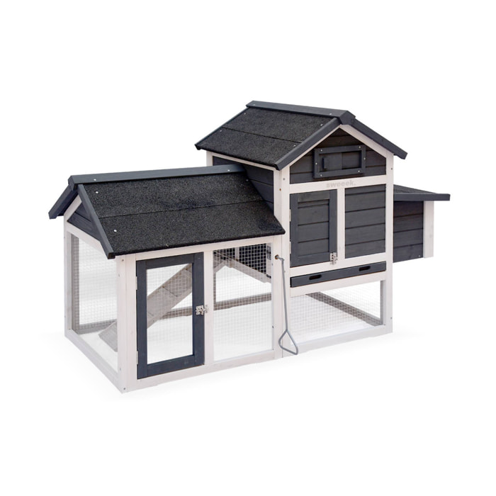 Poulailler en bois anthracite GALINETTE. 3 poules. cage à poule avec enclos