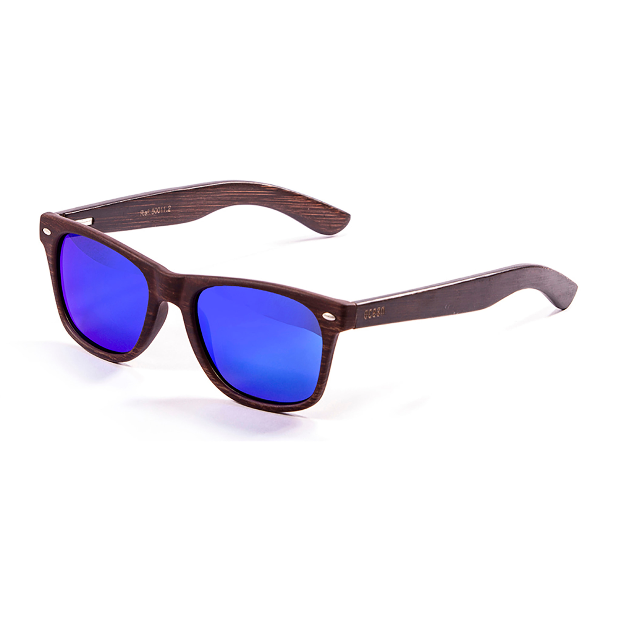 Gafas de sol OCEAN BEACH WOOD - Patilla marrón bambú con montura marrón oscuro y / Revo azul