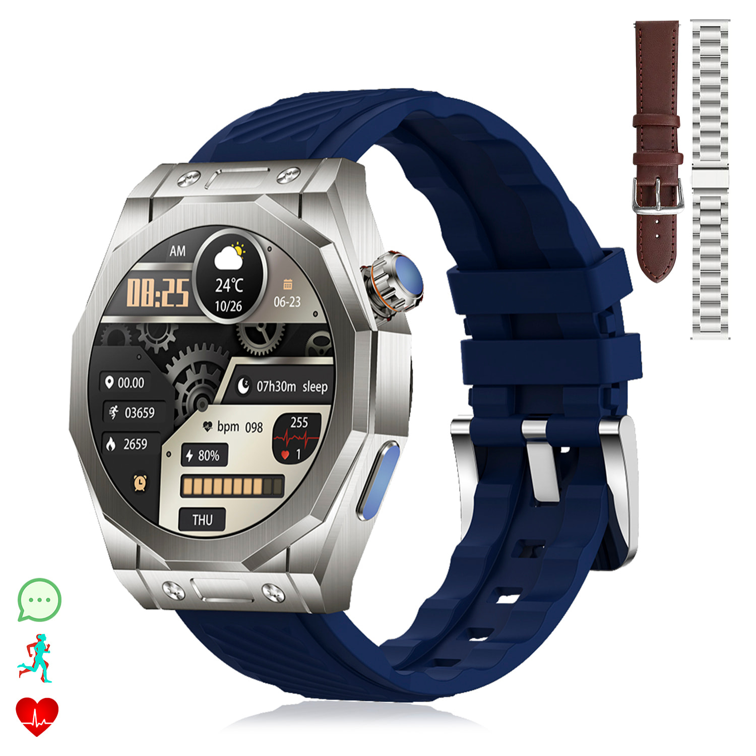 DAM Smartwatch Z83 Max triple pulsera. Pantalla AMOLED, split screen, llamadas BT. Temperatura, tensión, etc. Modos deportivos. 4,4x1,27x5,5 Cm. Color: Azul Oscuro