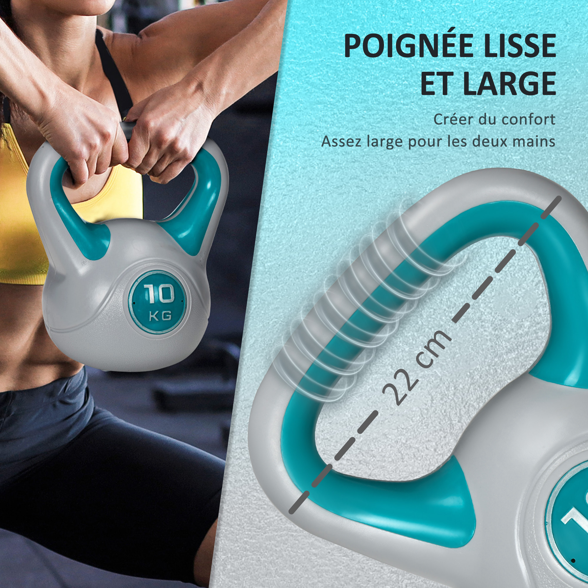 Kettlebell 10 Kg - haltère boule - poignée ergonomique - PU gris bleu