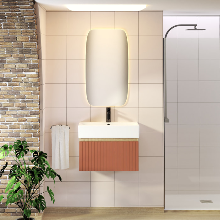 Conjunto de Baño Zel | Mueble Suspendido | 60 cm Scarlato | Un Cajón | Lavabo Encastrado | No incluye Espejo | Mueble Montado| Alday