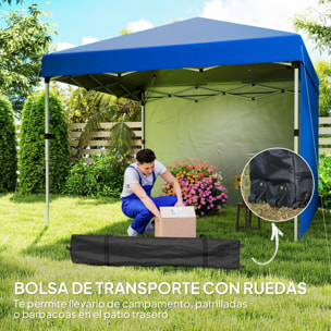 Carpa Plegable Pop-up Gazebo 3x3 m Cenador Plegable con 2 Paredes Laterales Anti-UV Altura Ajustable en 3 Niveles Sacos de Arena y Bolsa de Transporte con Ruedas para Camping Fiestas Azul
