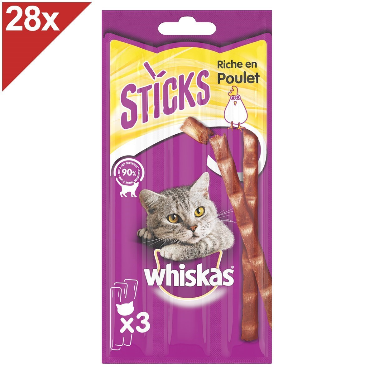 WHISKAS Friandises au poulet pour chat 84 sticks (28x3)