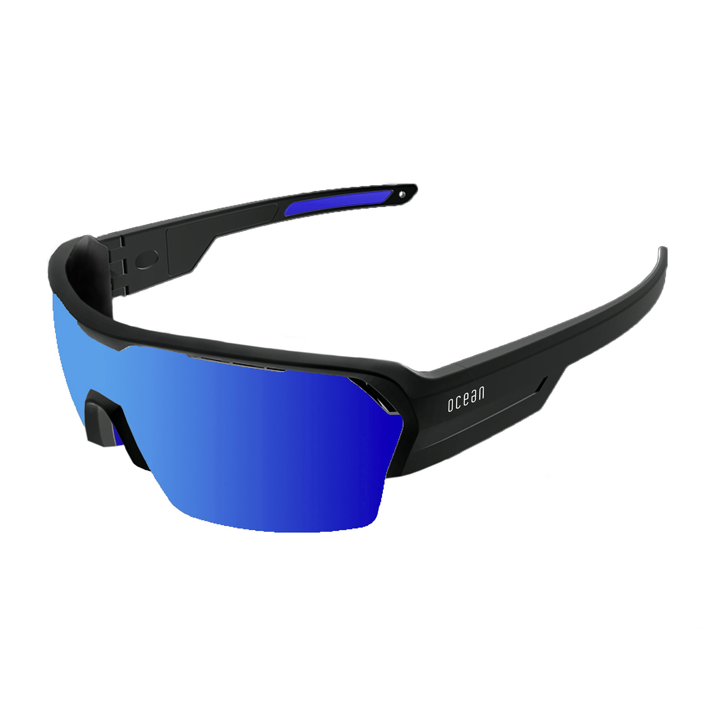 Gafas de deportes acuáticos OCEAN RACE - Negro mate / Revo azul y plaquetas y puntas azules