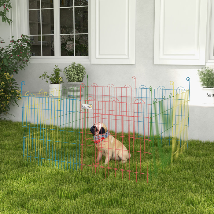 Parque Plegable para Perros de 8 Paneles, Ø156x60 cm, Valla Metálica para Cachorros, Conejos, Diseño DIY, con Puerta, Estacas, para Interior y Exterior, Multicolor