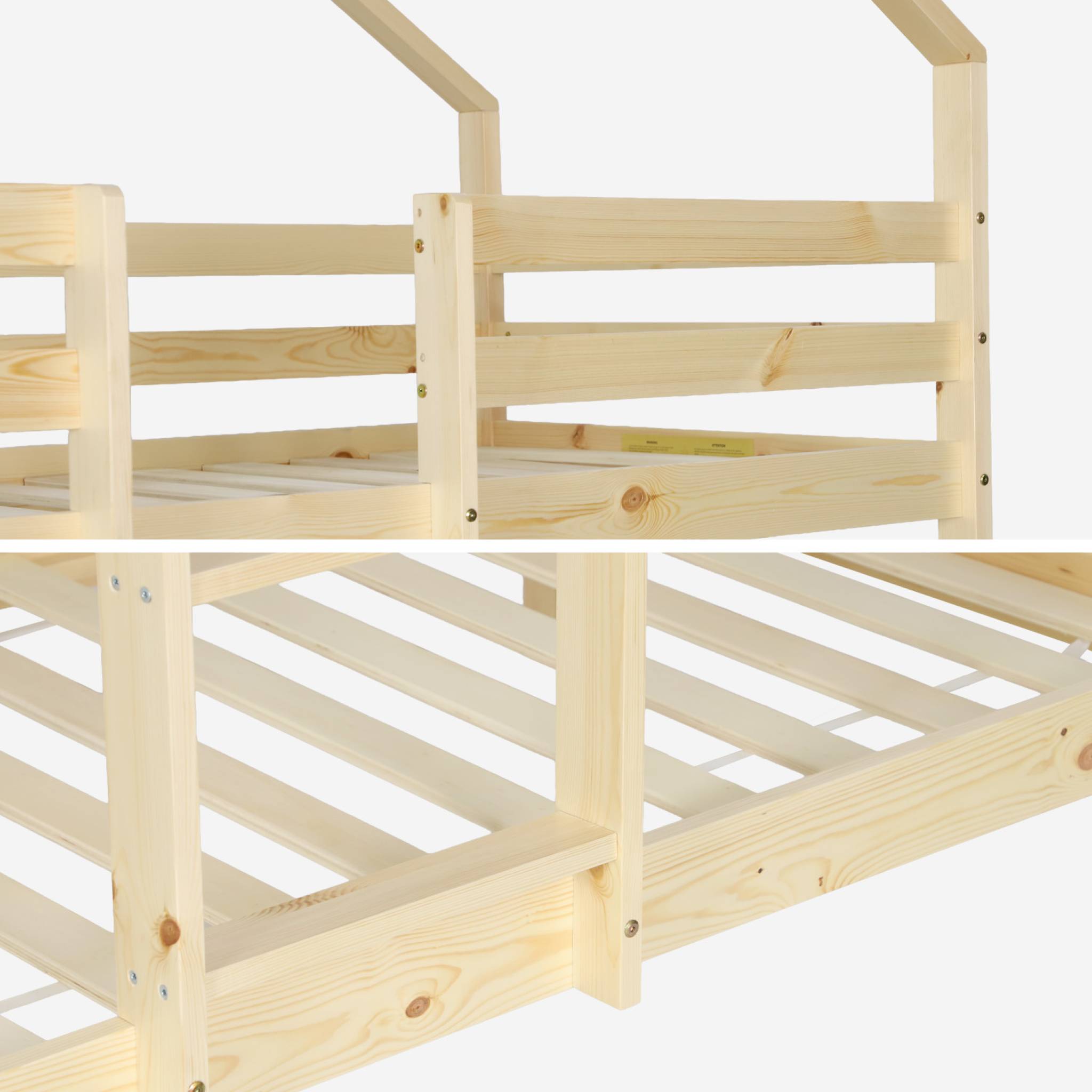 Lit enfant superposé cabane 90 x 190 cm pin naturel ROYA