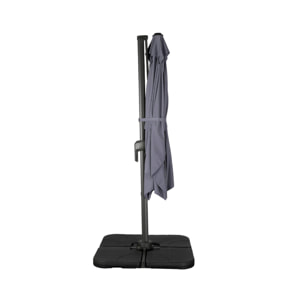 Parasol déporté rectangulaire 2x3m + dalles à lester - Antibes - Gris - Parasol excentré inclinable. rabattable et rotatif à 360°.