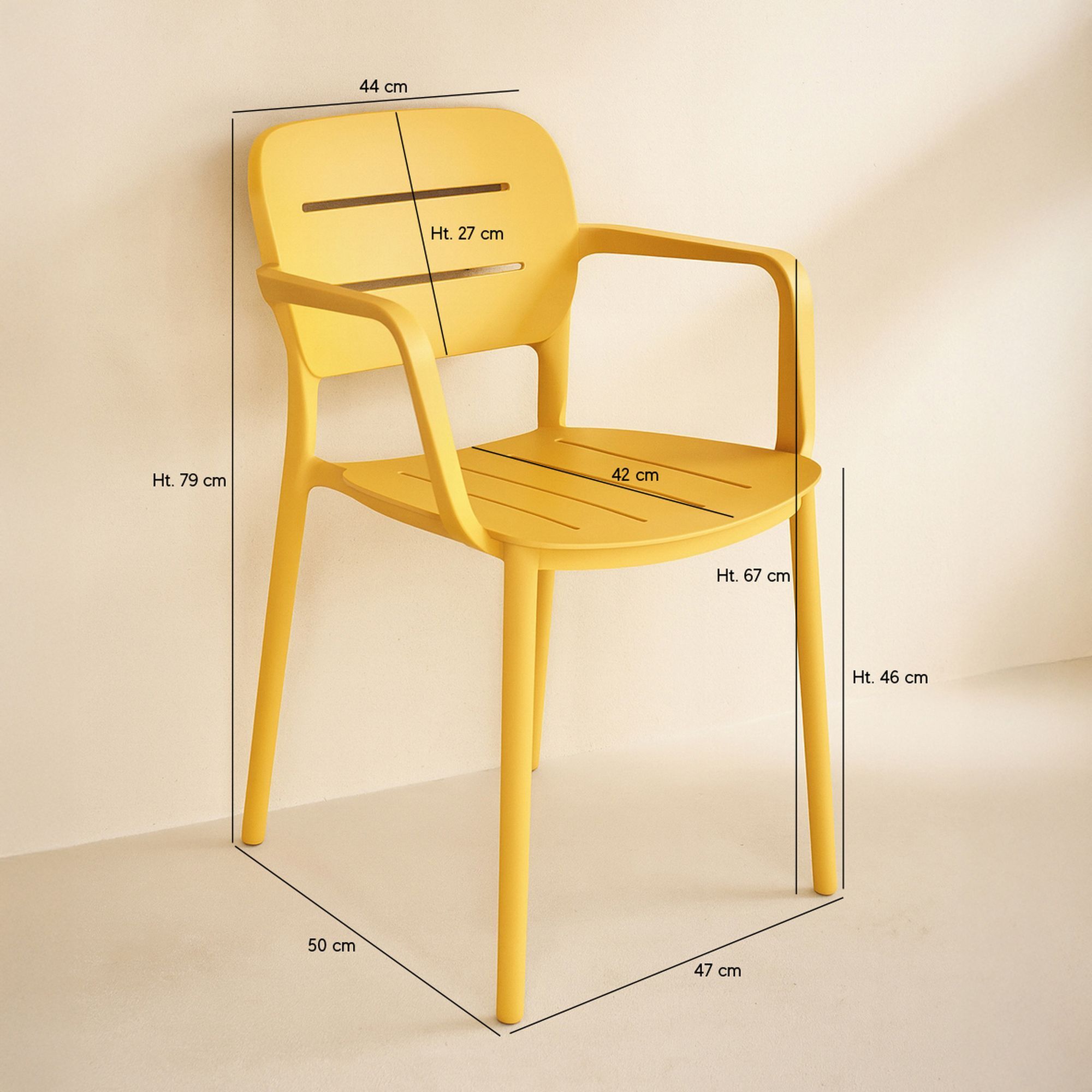 Lot de 4 fauteuils de table  jaune en polypropylène SUNSET