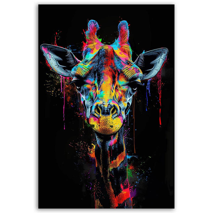 Tableau girafe néon éclatante Toile imprimée