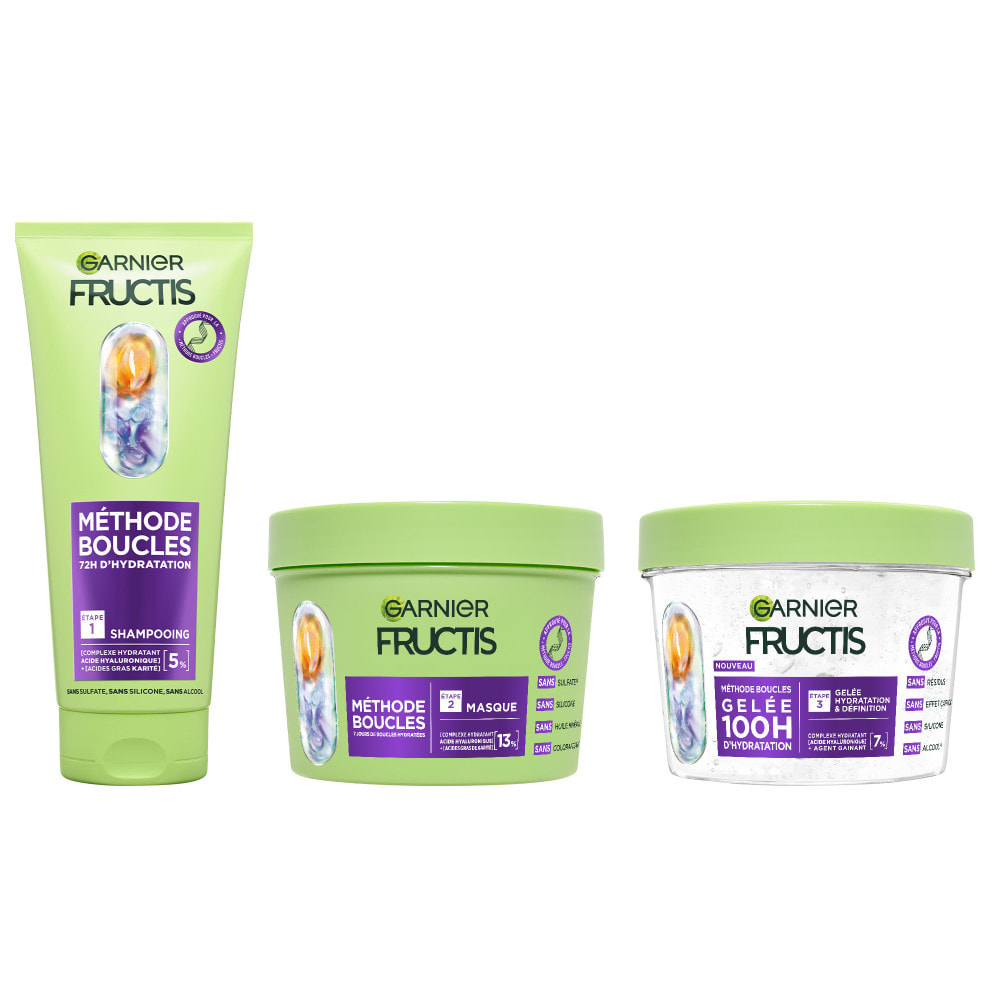 Garnier Fructis Méthode Boucles Routine Shampooing, Masque, Gelée Hydratante à l'Acide Hyaluronique