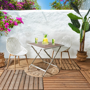 Table Metal Blanc Effet Bois Barcelone 70x70