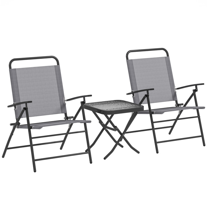 Conjunto de Mesa y Sillas de Terraza Exterior de 3 Piezas Muebles de Jardín Exterior Plegables con Respaldo Regulable Tablero de Vidrio y Estructura de Acero