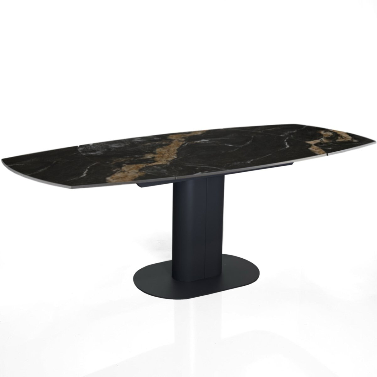 Table à manger extensible Tomasucci FYRM, en céramique, marbre noir, gris, 120/160/200 × 89 × 76 cm