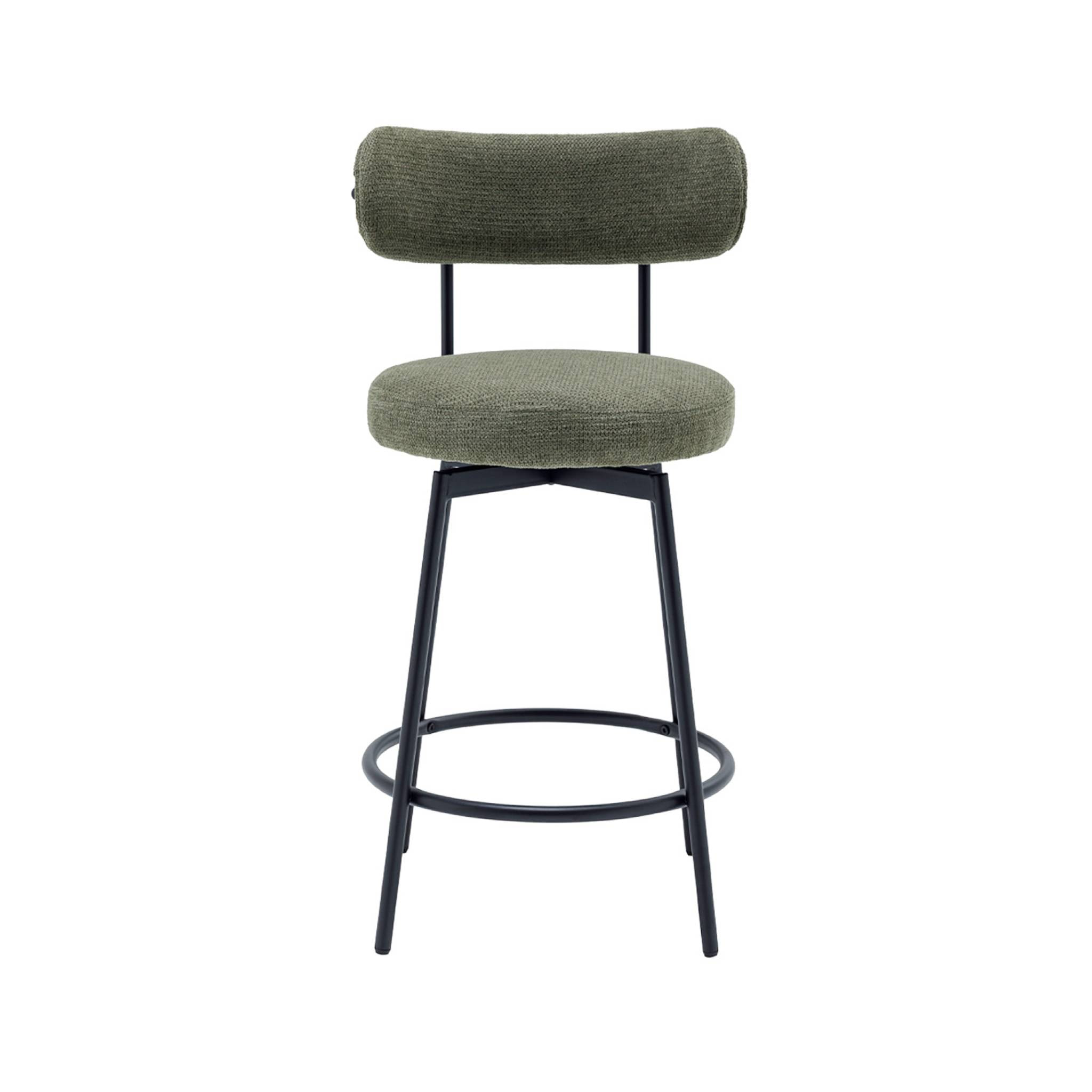 Lot de deux tabourets de bar assise rotative métal noir et tissu vert - L 50 x P 50 x H 92cm - Iris