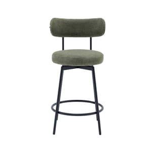 Lot de deux tabourets de bar assise rotative métal noir et tissu vert - L 50 x P 50 x H 92cm - Iris