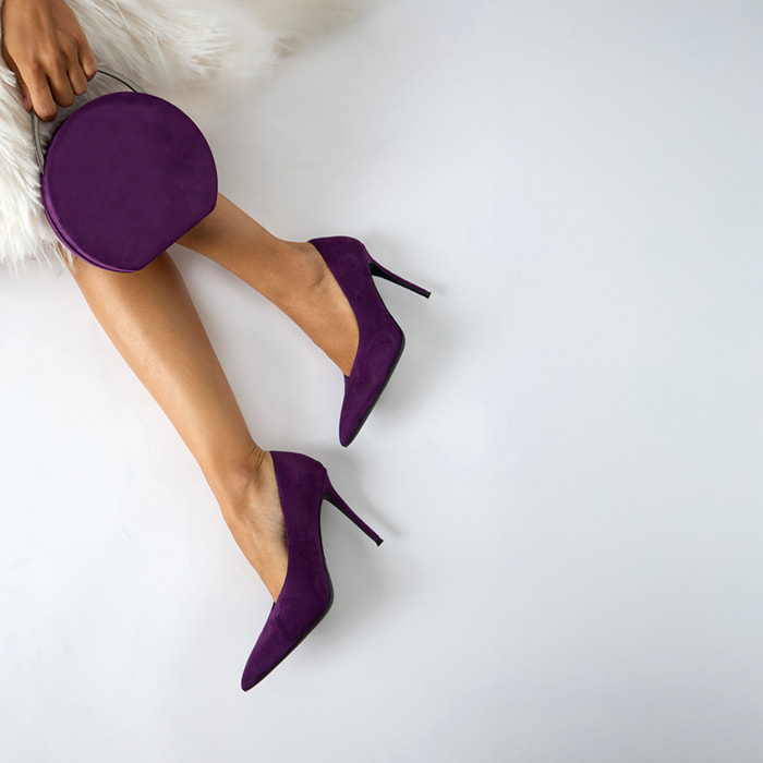 Décolleté viola in microfibra con tacco 10 cm