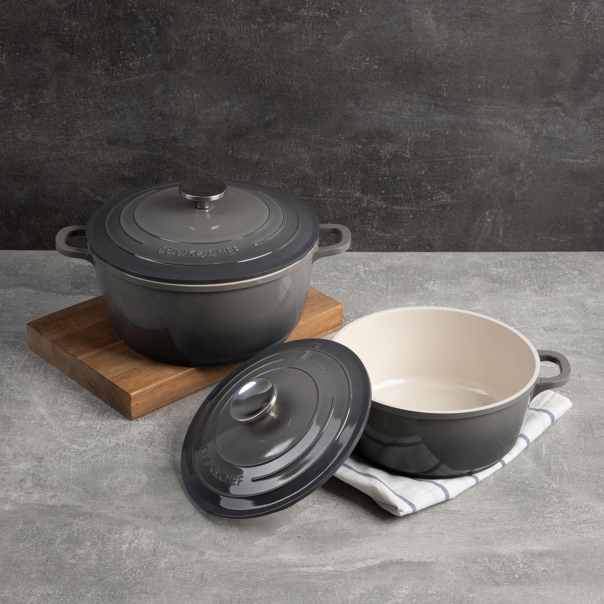 Cacerola con tapa en aluminio fundido color gris